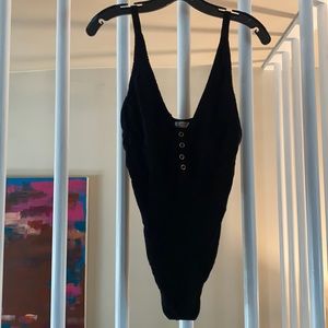 Free People Black Thong Bodysuit
